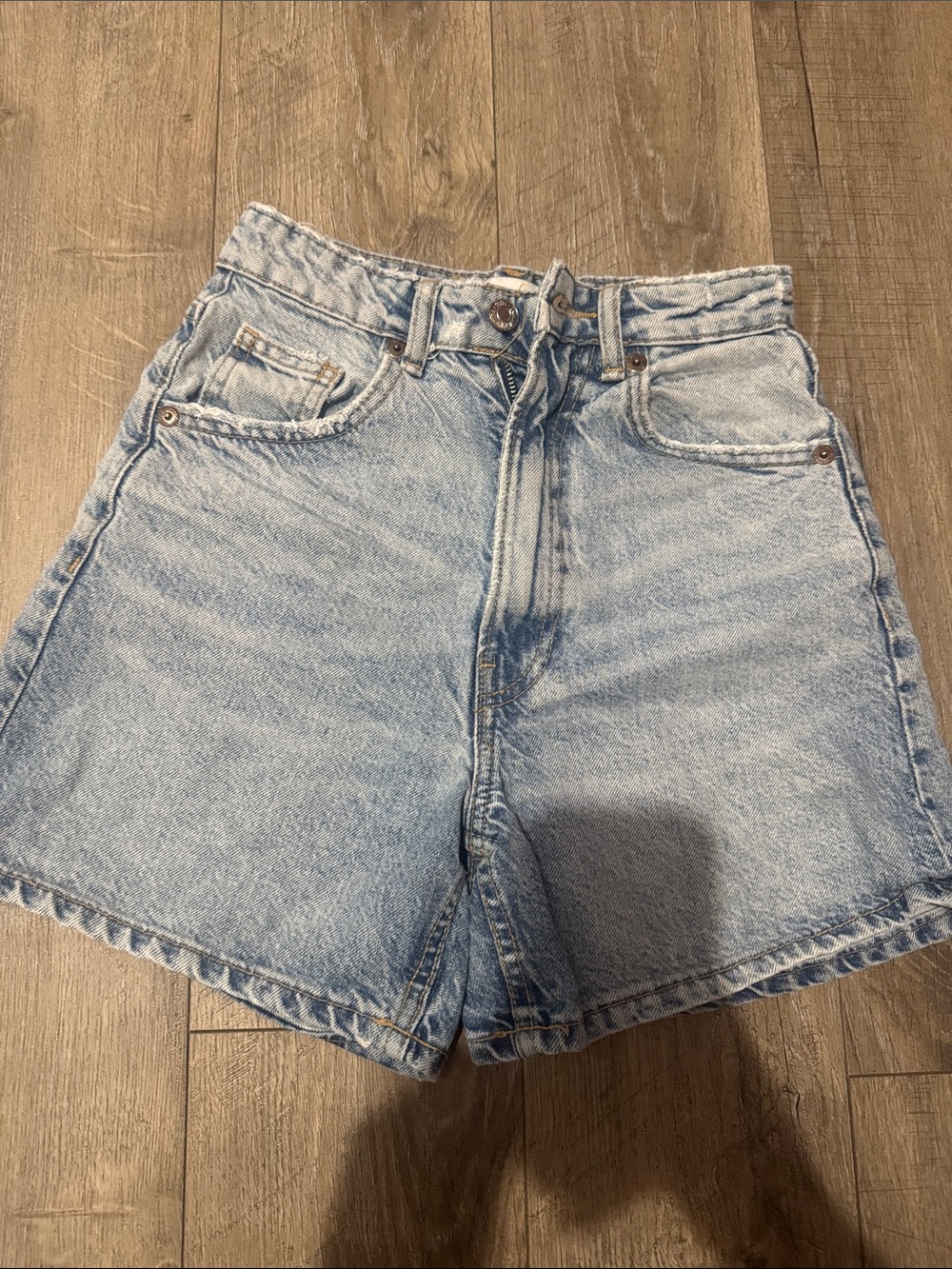 Zara Light Blue High-Rise Denim Shorts